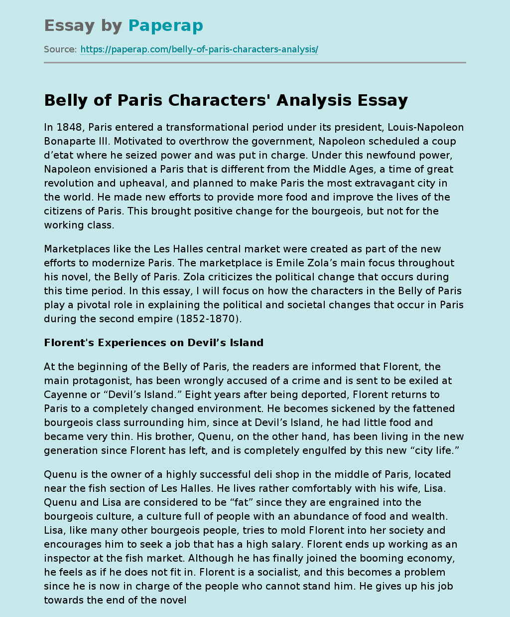 Belly of Paris Characters' Analysis