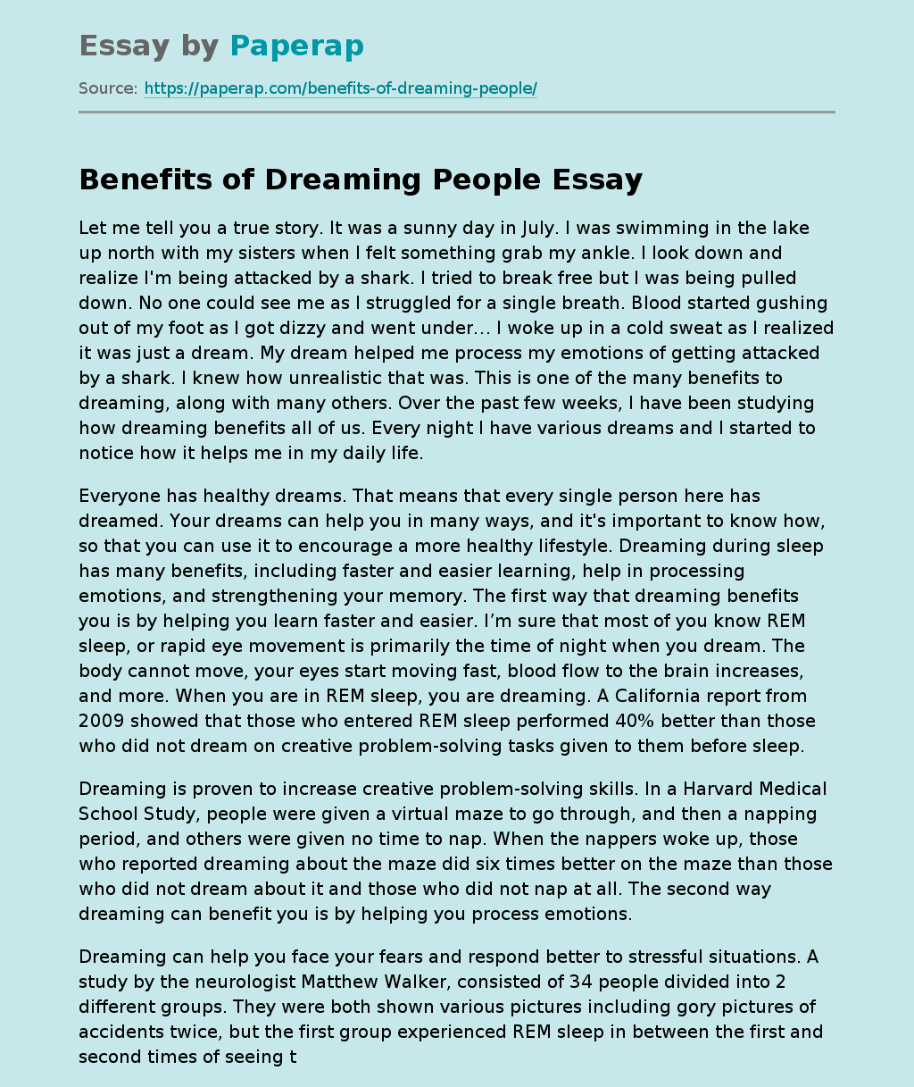 Benefits of Dreaming People