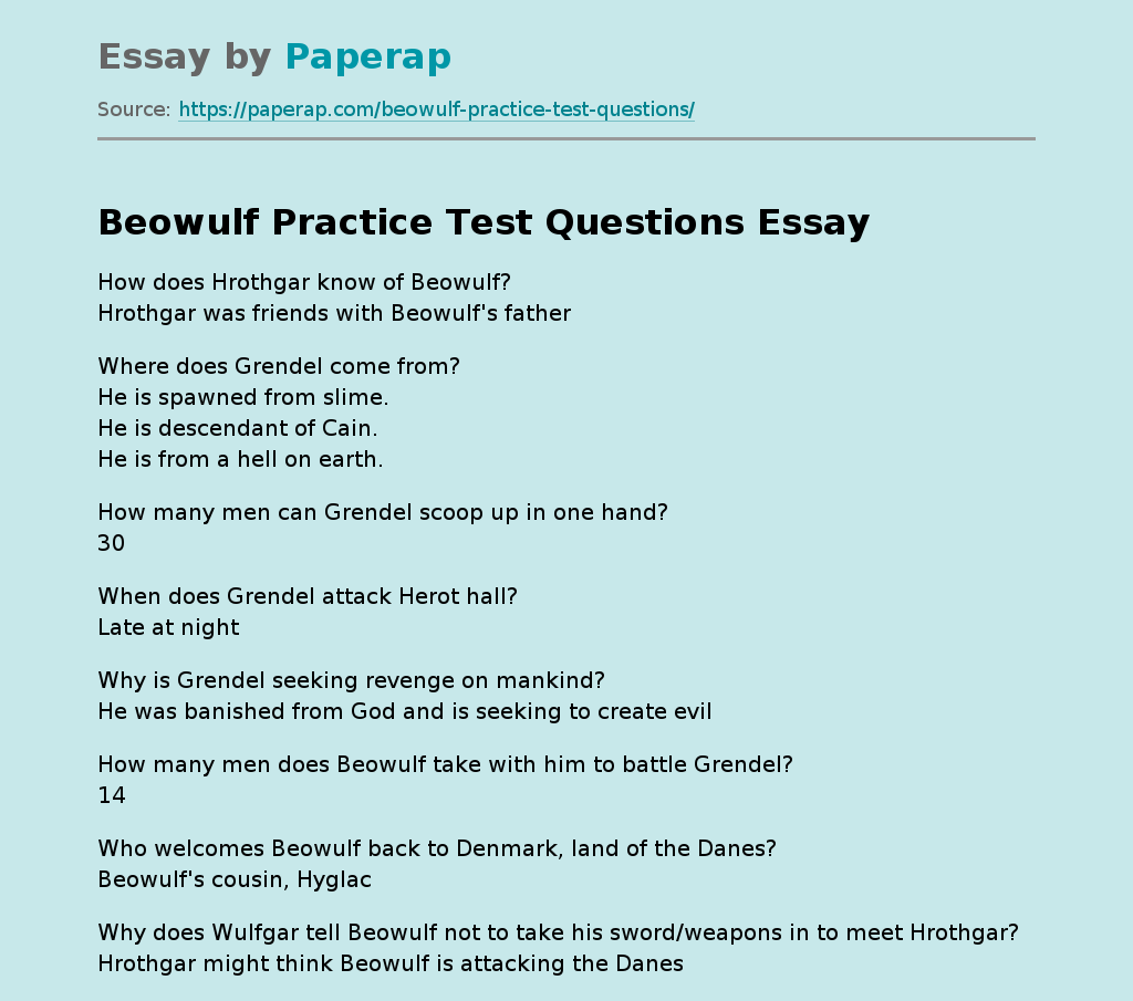 Beowulf Practice Test Questions