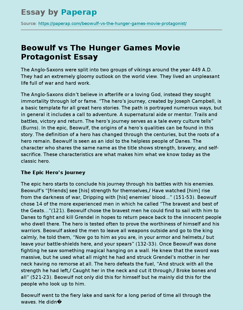 Beowulf vs The Hunger Games Movie Protagonist