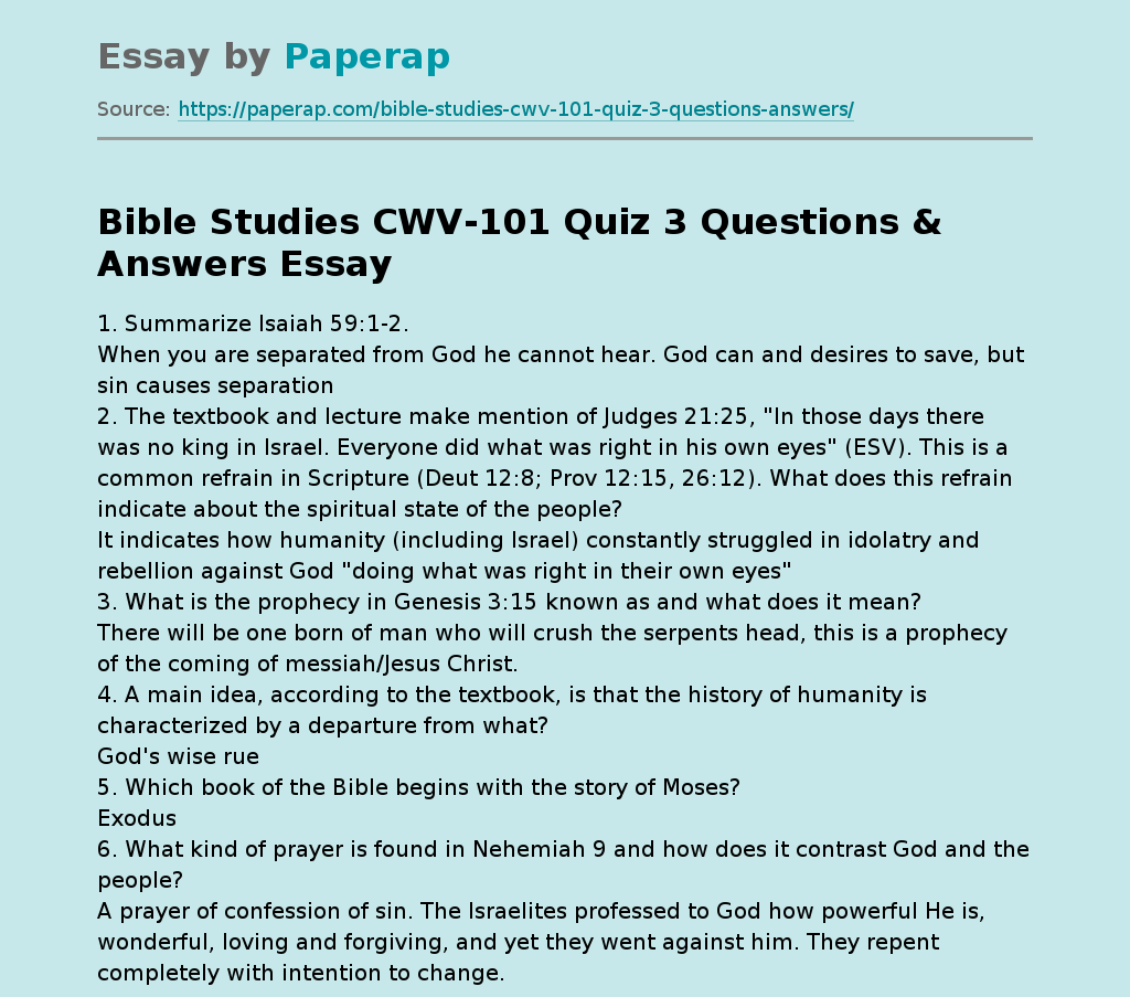 Bible Studies CWV-101 Quiz 3 Questions & Answers
