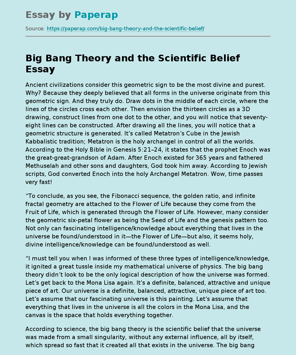 Big Bang Theory and the Scientific Belief