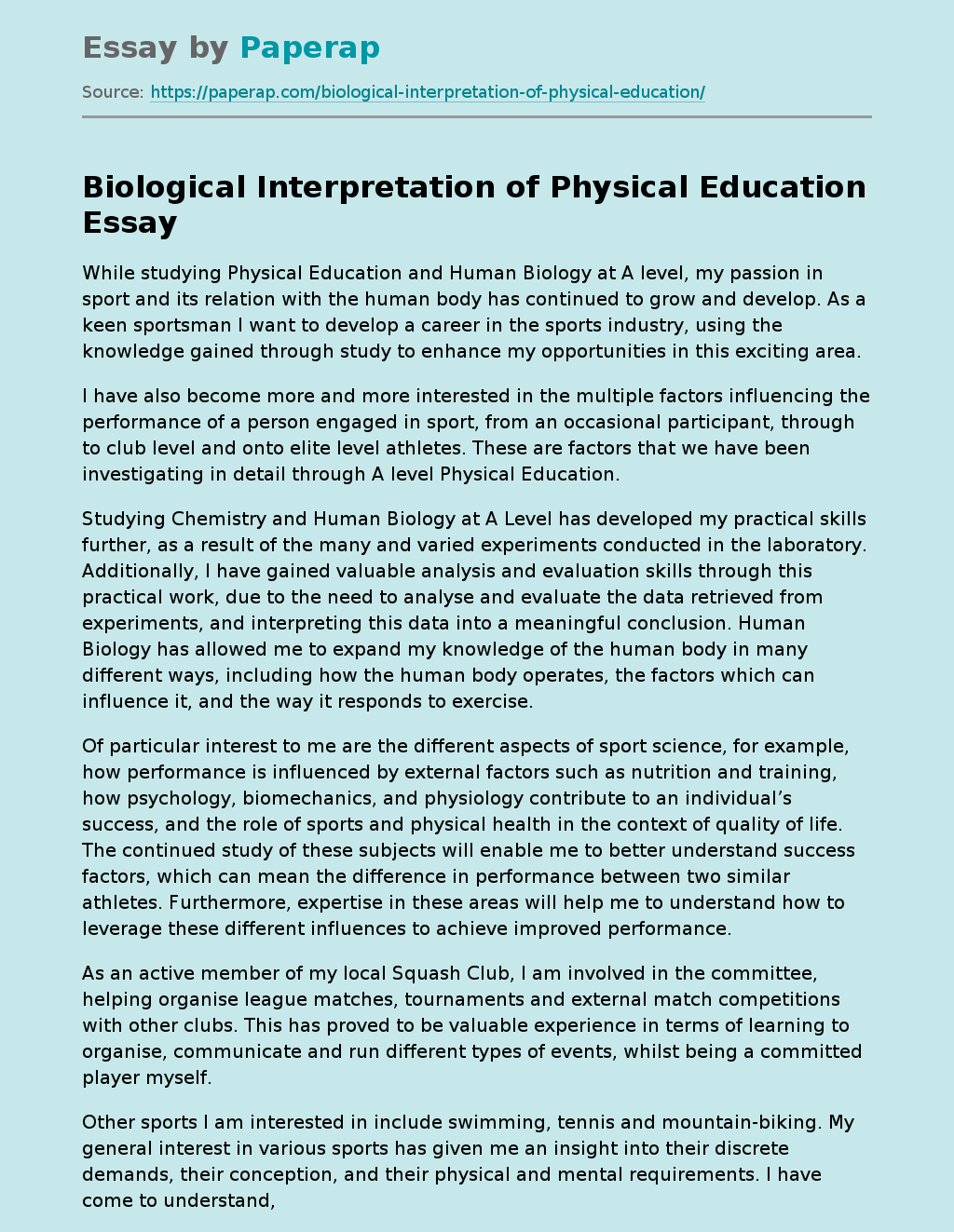 Biological Interpretation of Physical Education