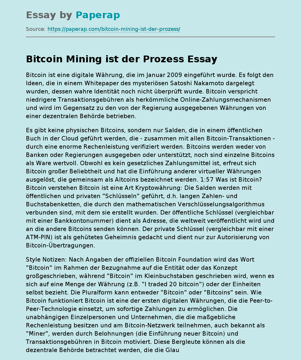 Bitcoin Mining ist der Prozess