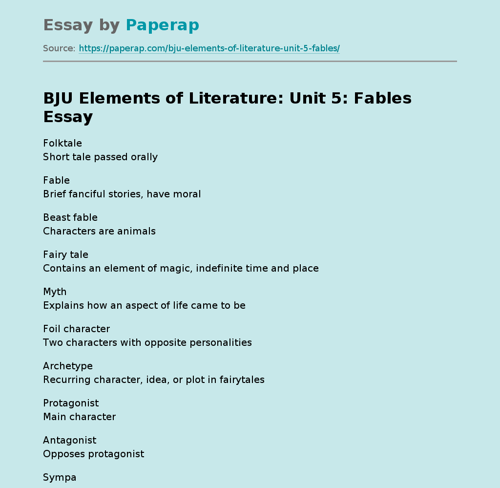 BJU Elements of Literature: Unit 5: Fables