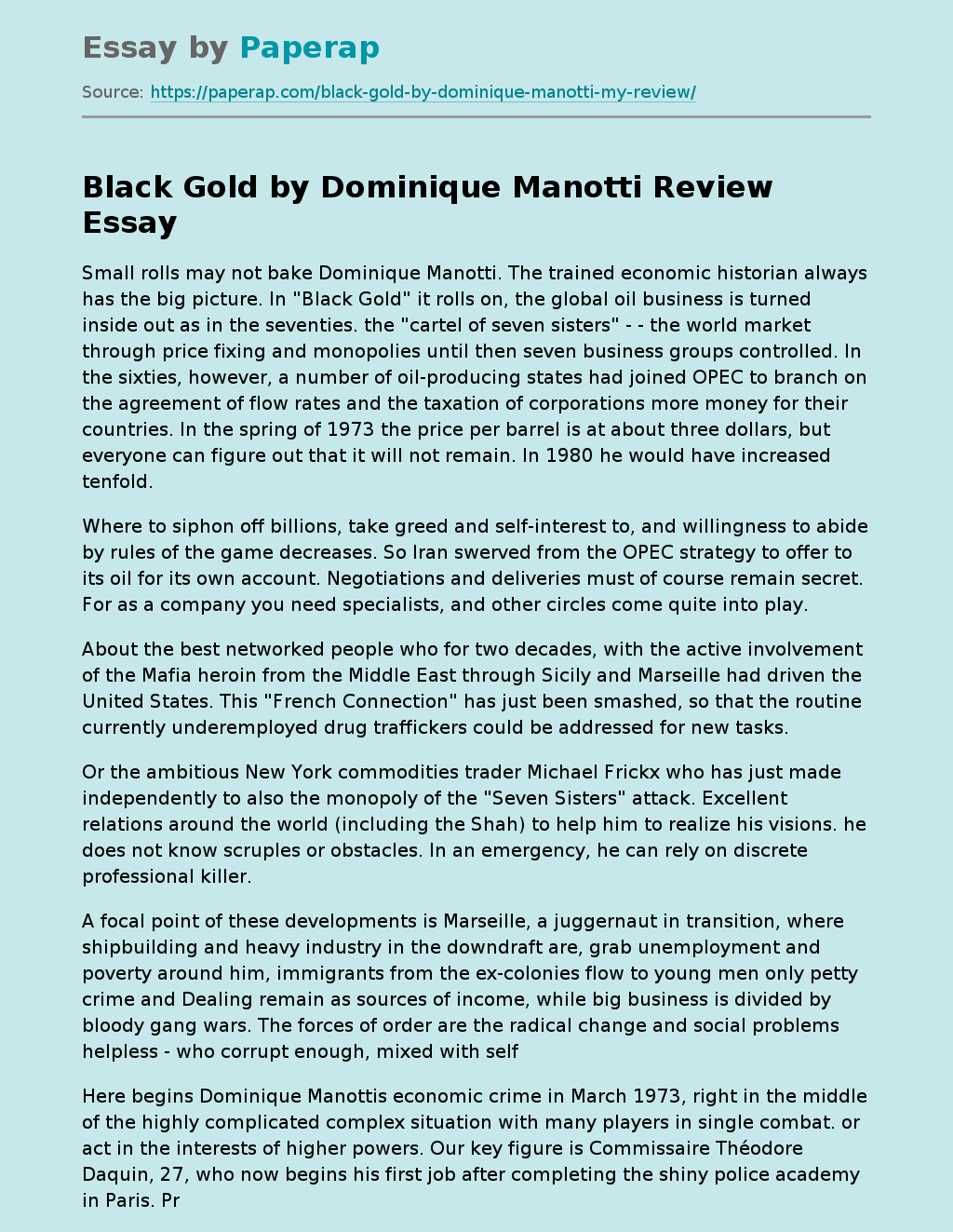 "Black Gold" by Dominique Manotti