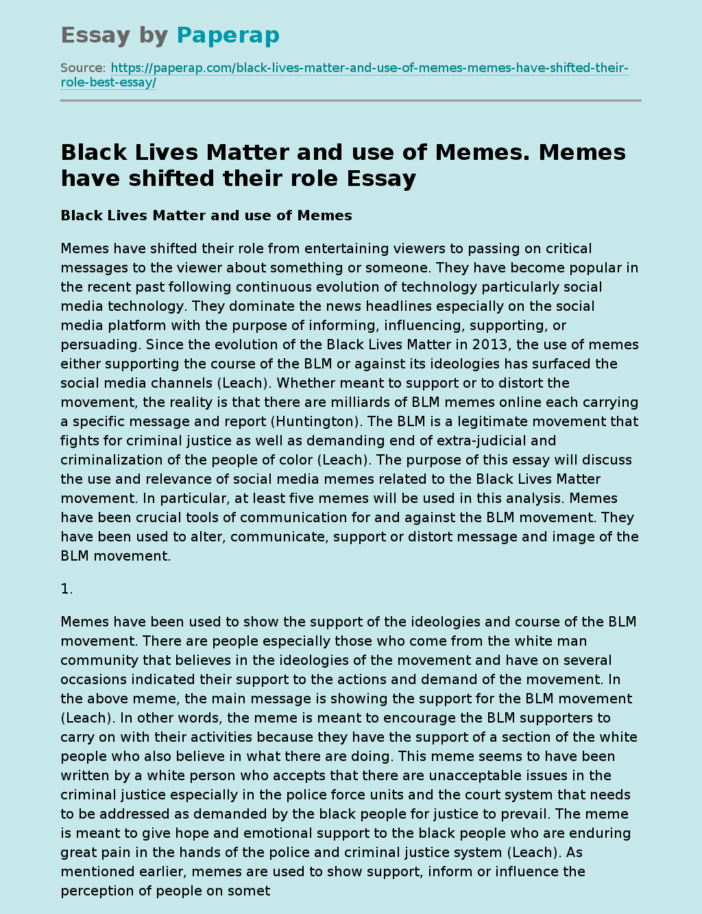 Black Lives Matter and use of Memes. Memes have shifted their role