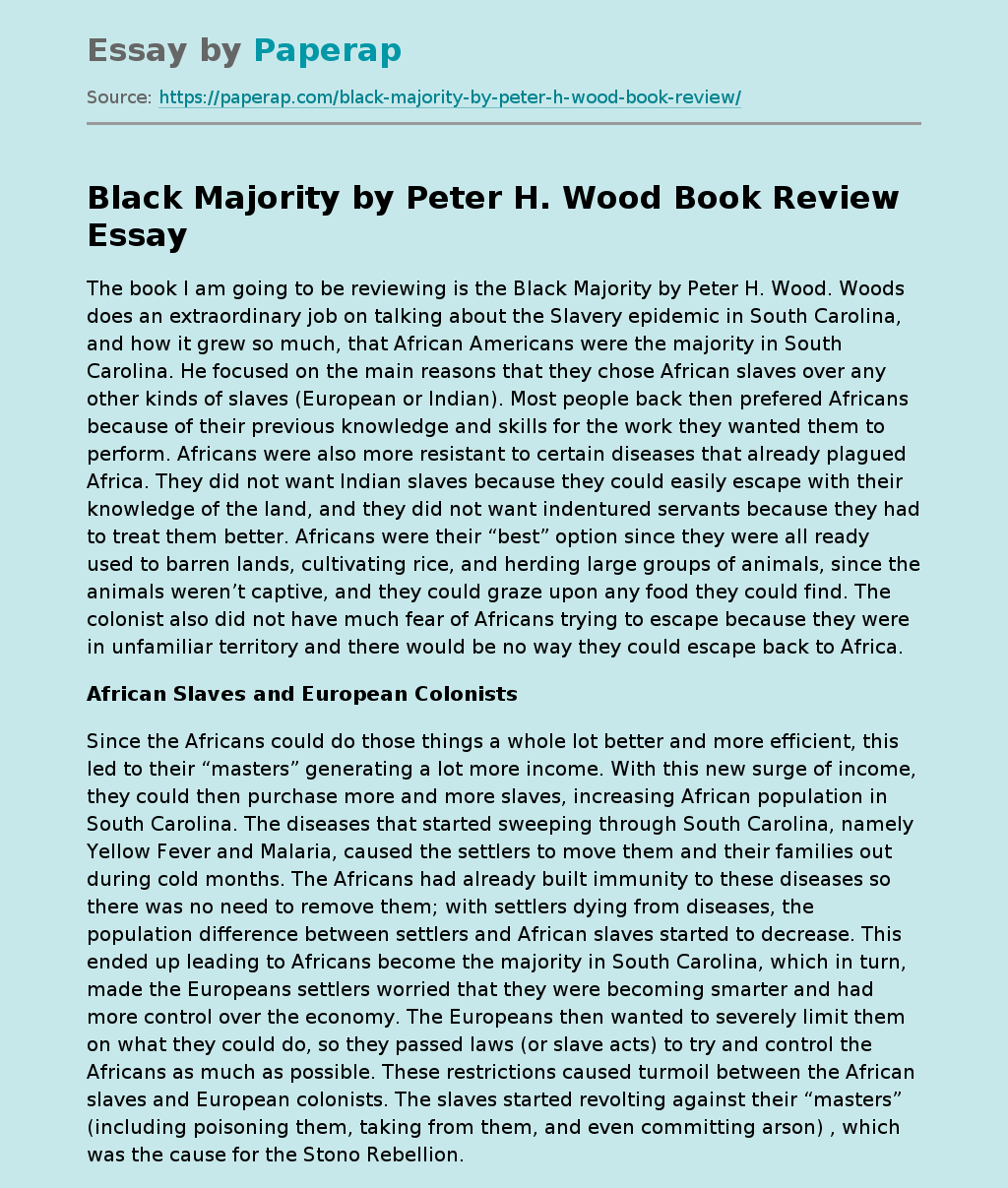 Black Majority by Peter H. Wood Book Review