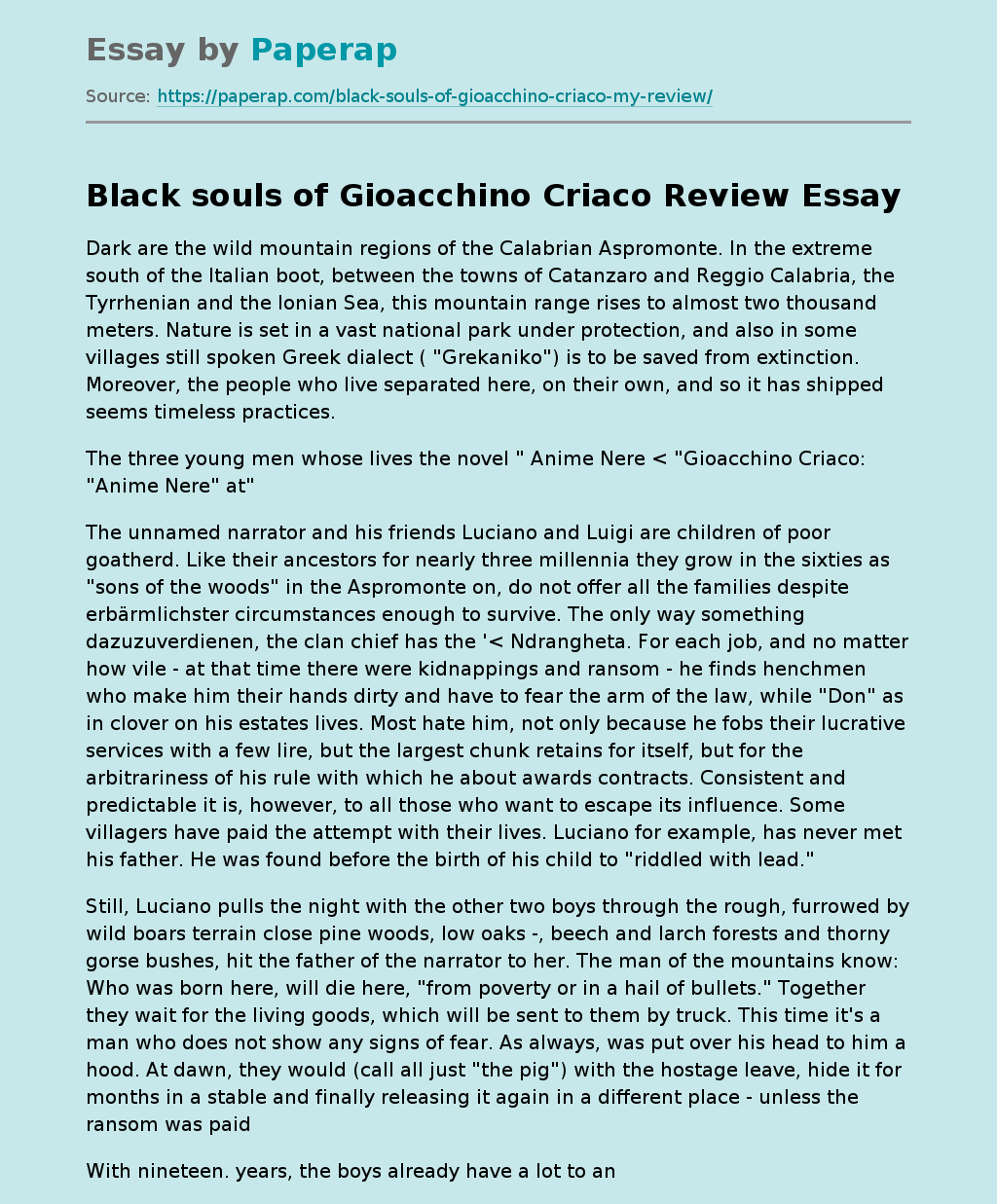 Black Souls of Gioacchino Criaco Review