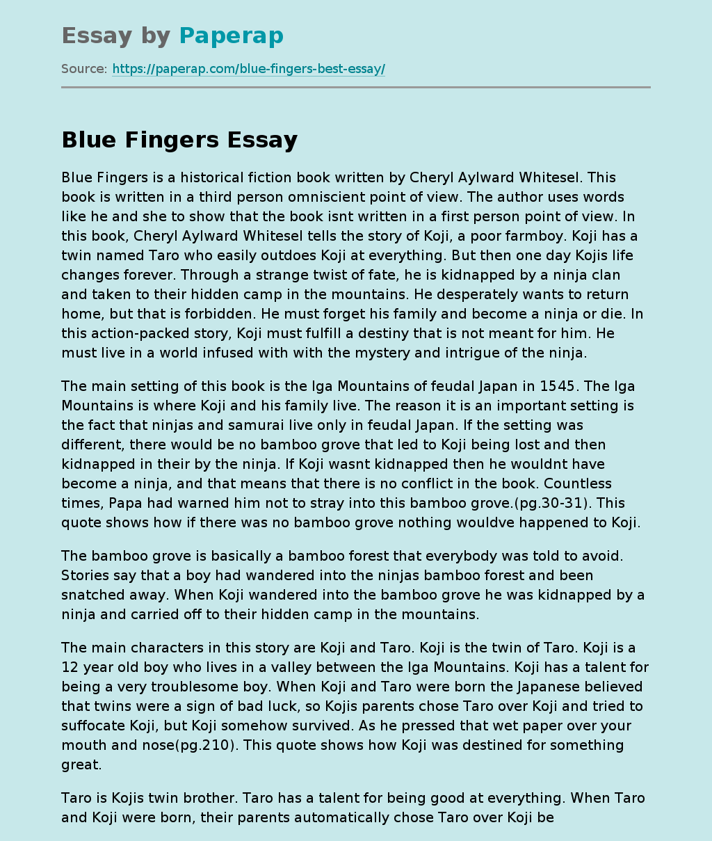 History Fiction Book Blue Fingers