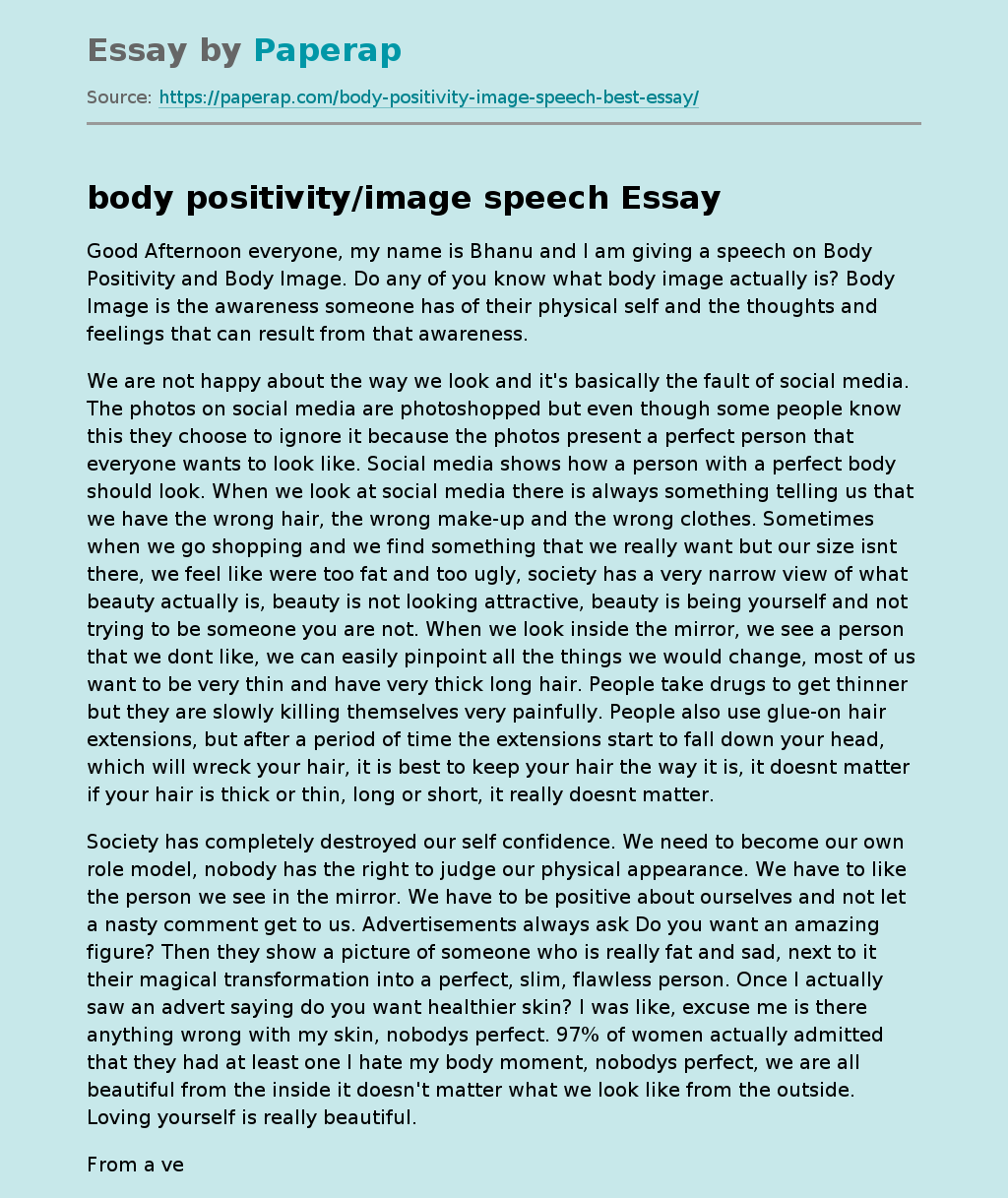 Body Positivity image Speech Free Essay Example