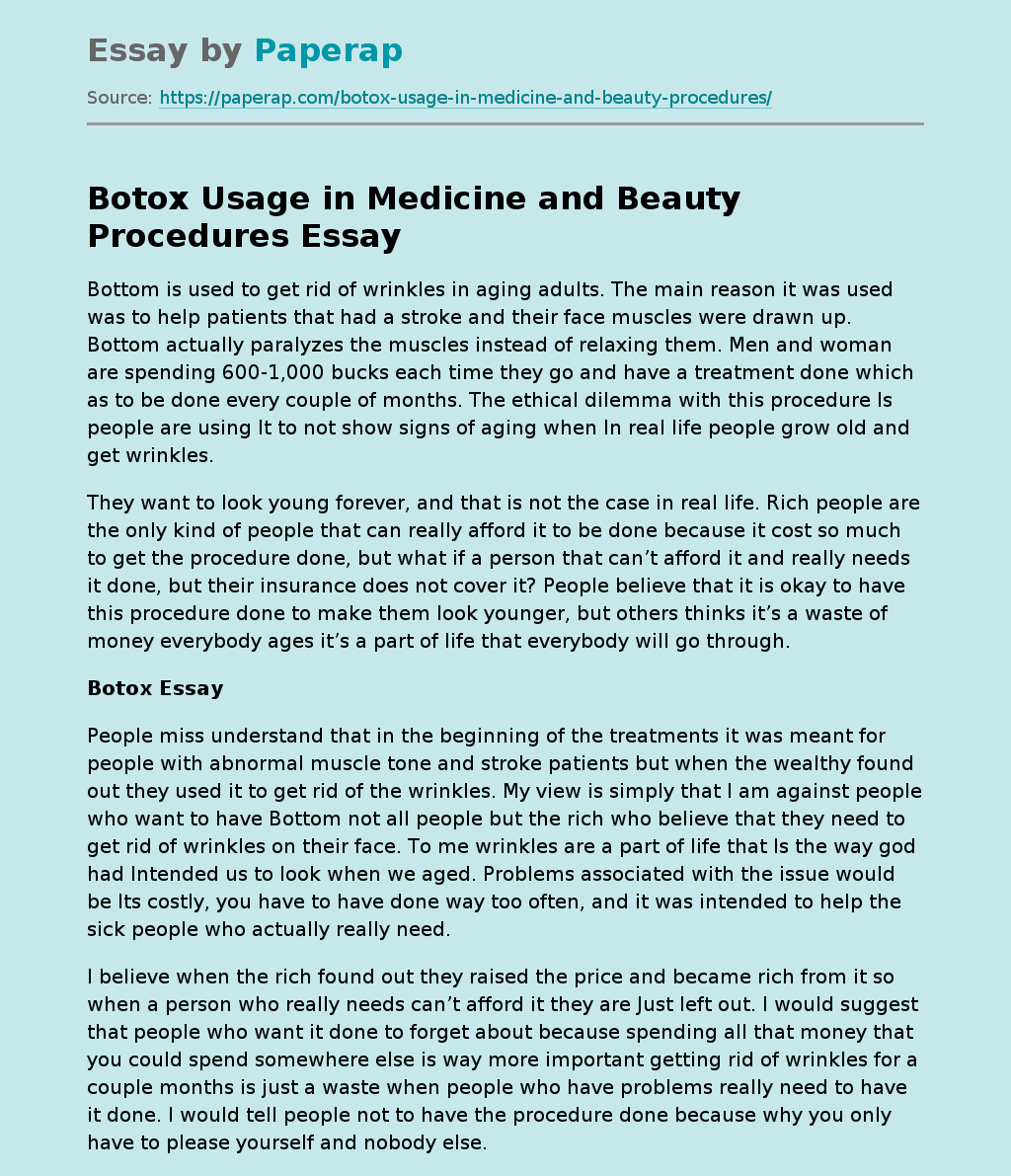 Botox Usage in Medicine and Beauty Procedures