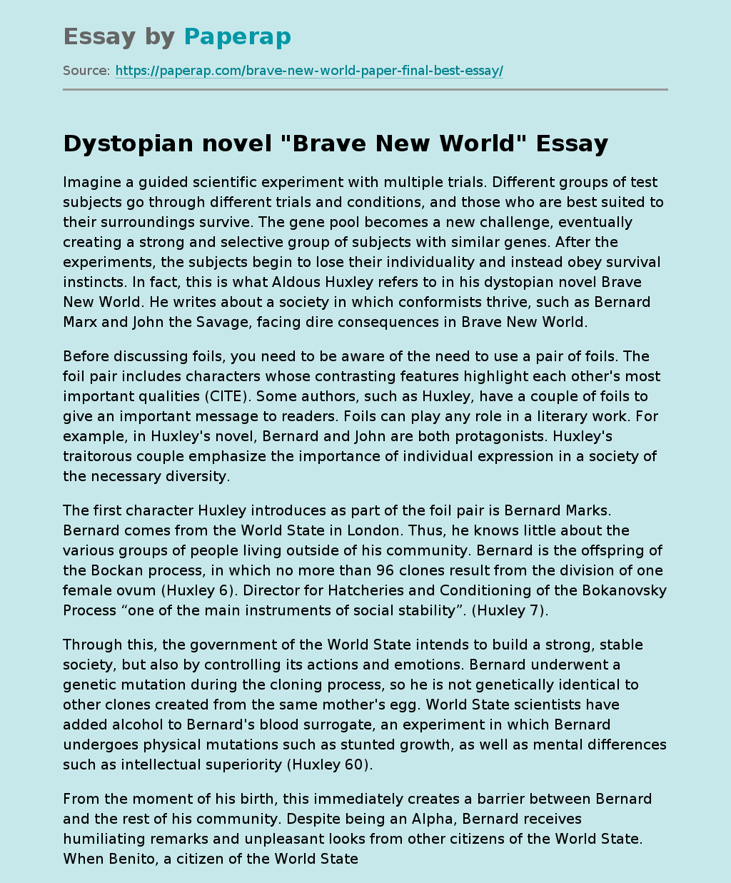 Dystopian novel "Brave New World"