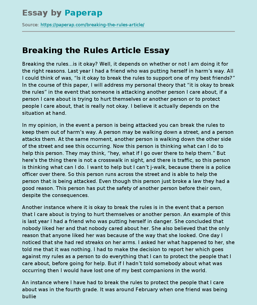 narrative essay about breaking a rule