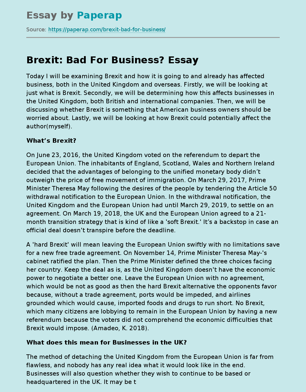 Brexit: Bad For Business?