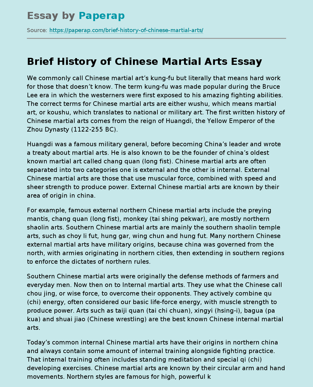 Brief History of Chinese Martial Arts