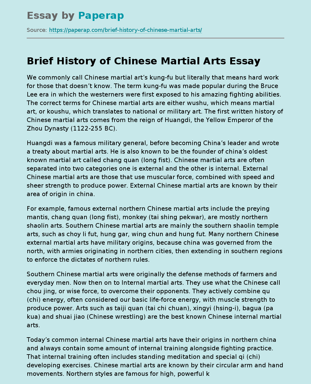 history of martial arts essay