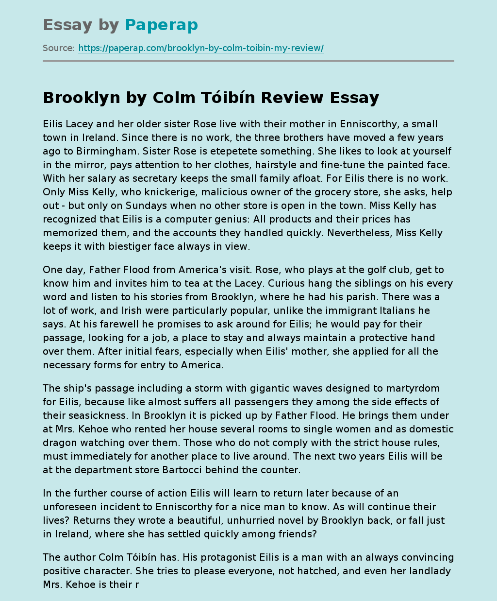 Brooklyn by Colm Tóibín Review