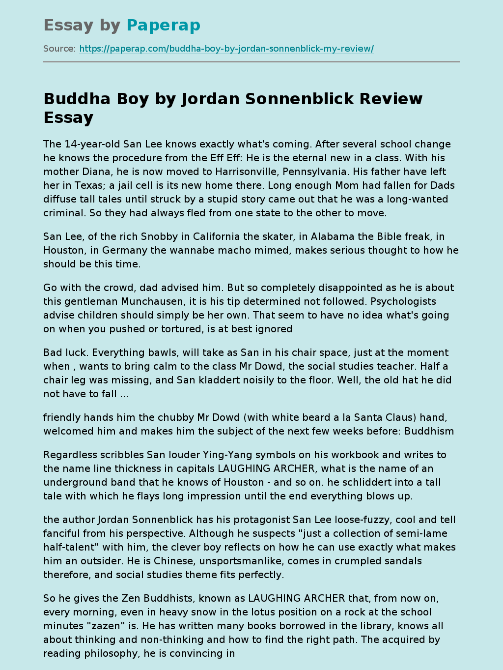 Buddha Boy by Jordan Sonnenblick Review