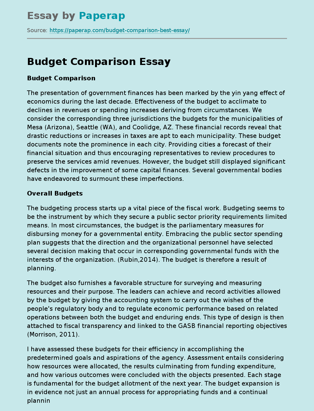 Budget Comparison