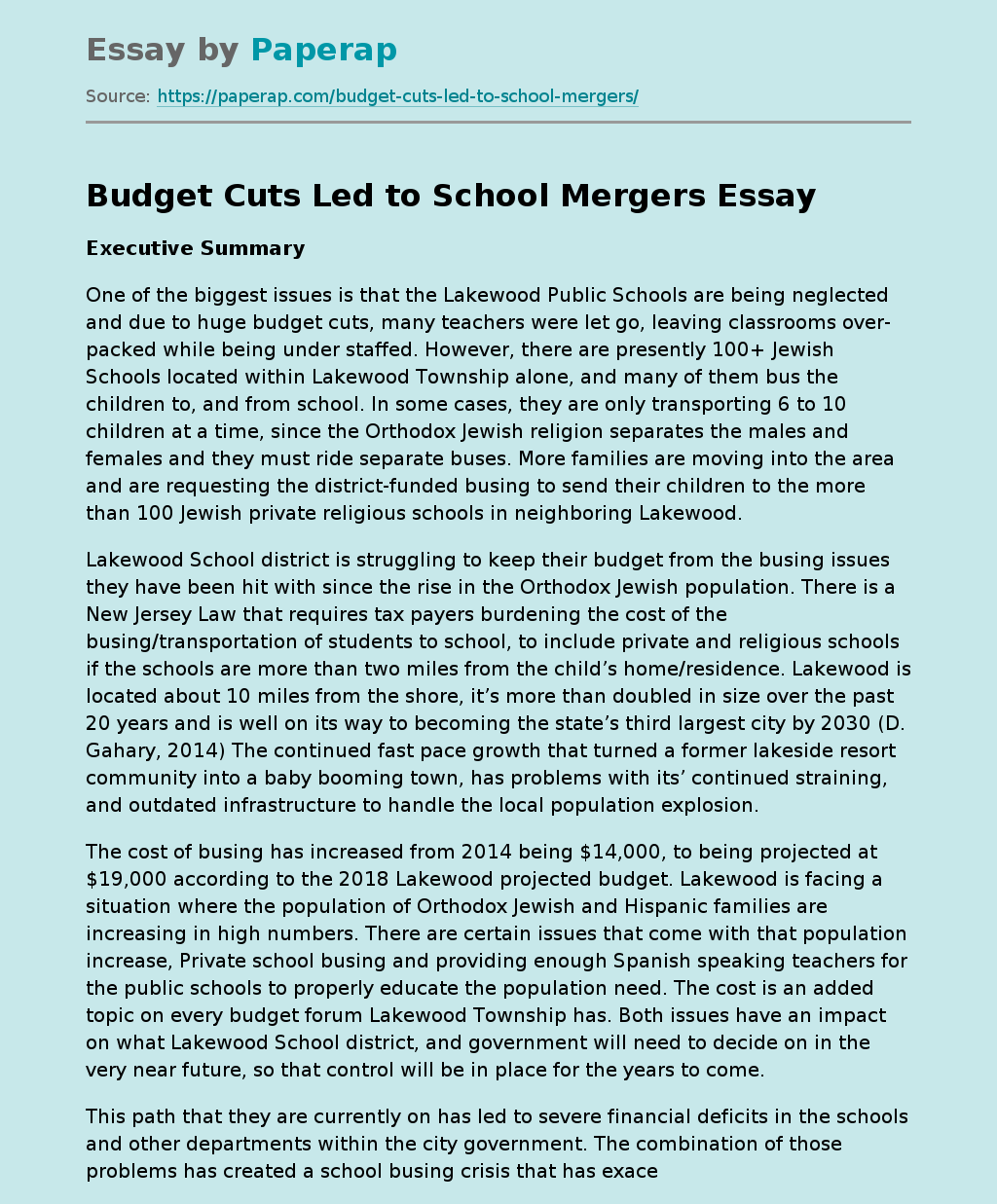 Budget Cuts Led to School Mergers