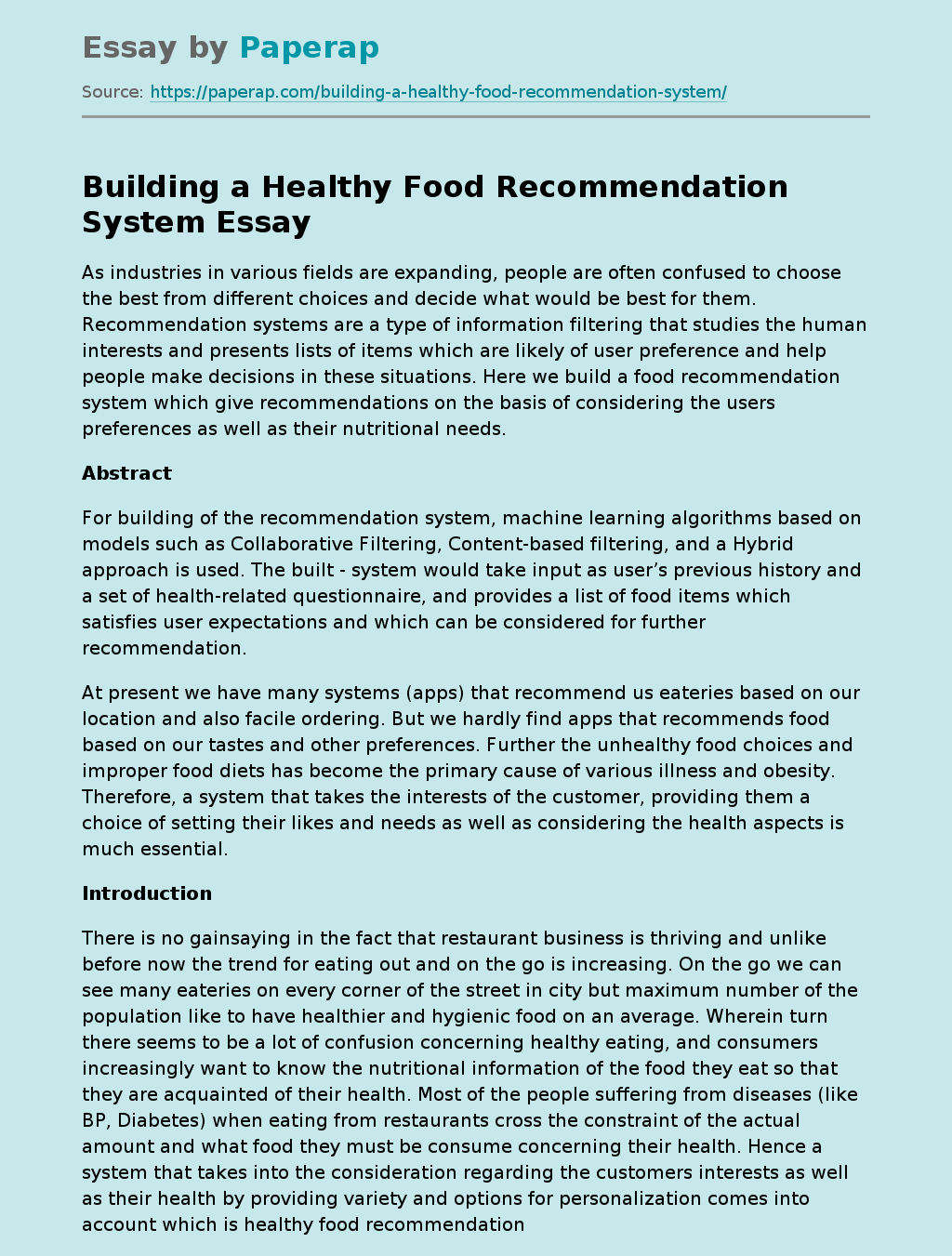 Building a Healthy Food Recommendation System