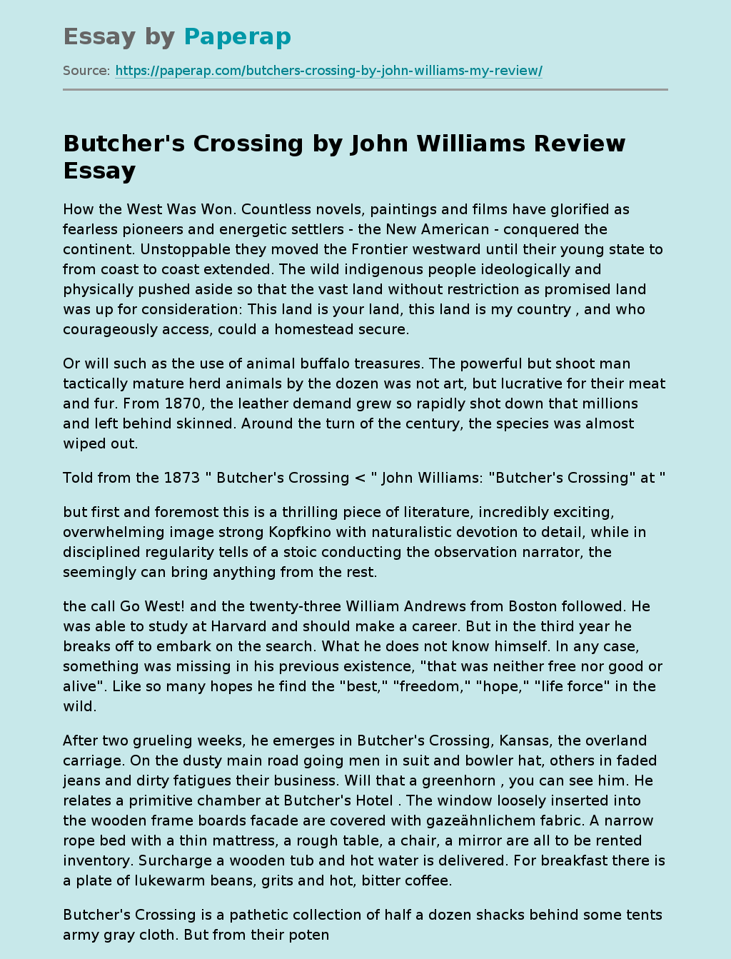 Butcher's Crossing by John Williams Review