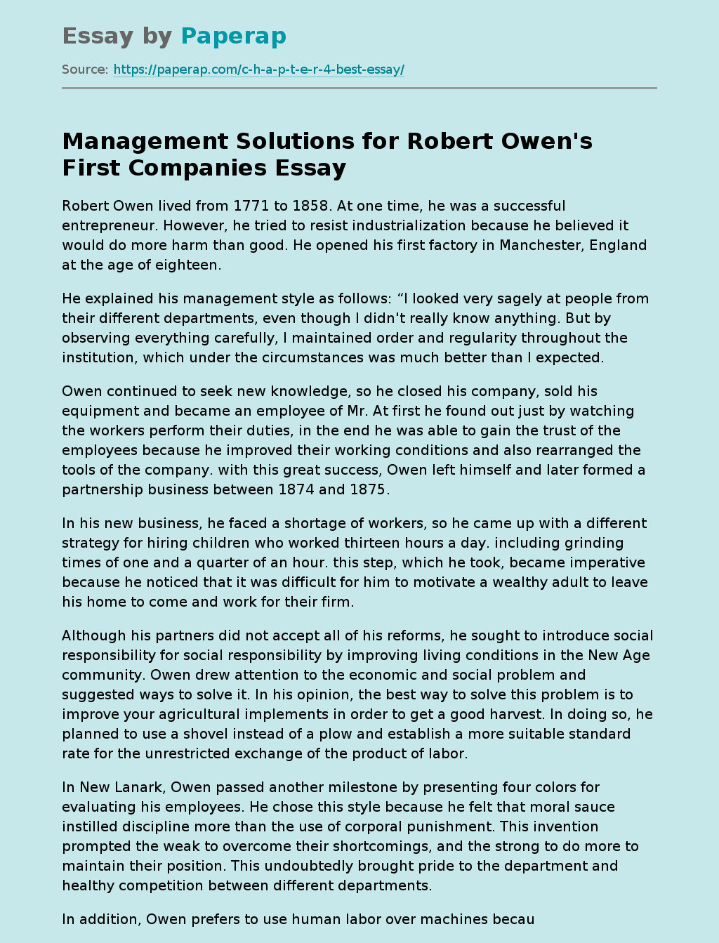 Management Solutions for Robert Owen's First Companies