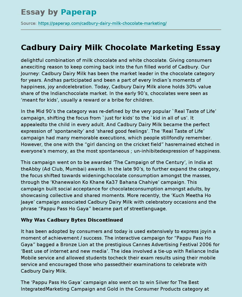 Cadbury Dairy Milk Chocolate Marketing