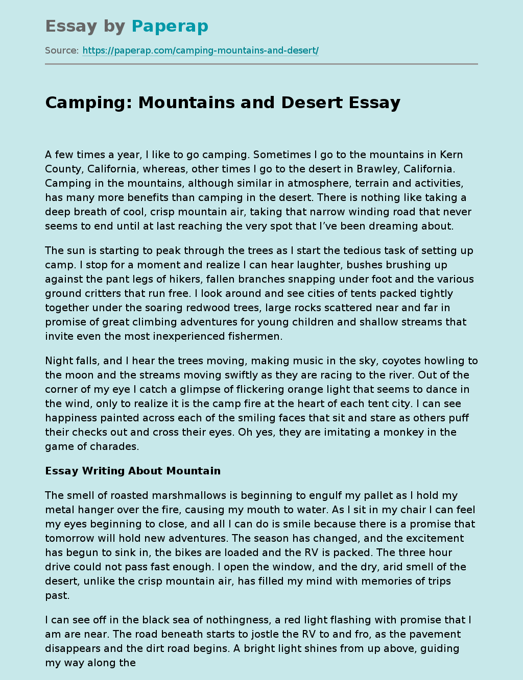 essay on trip to mountains