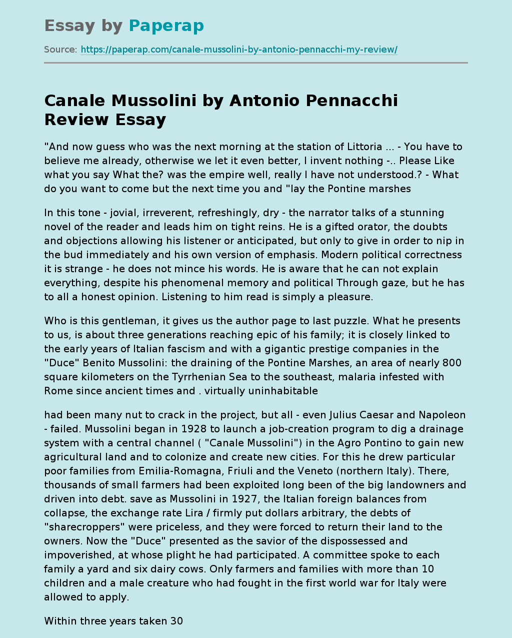 Canale Mussolini by Antonio Pennacchi Review