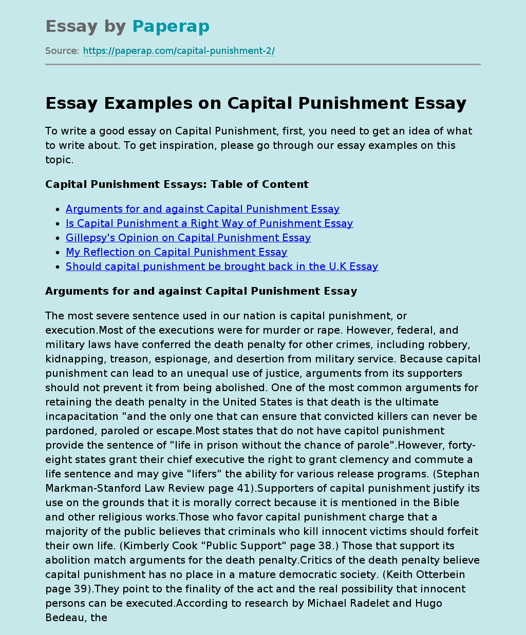 Essay Examples on Capital Punishment