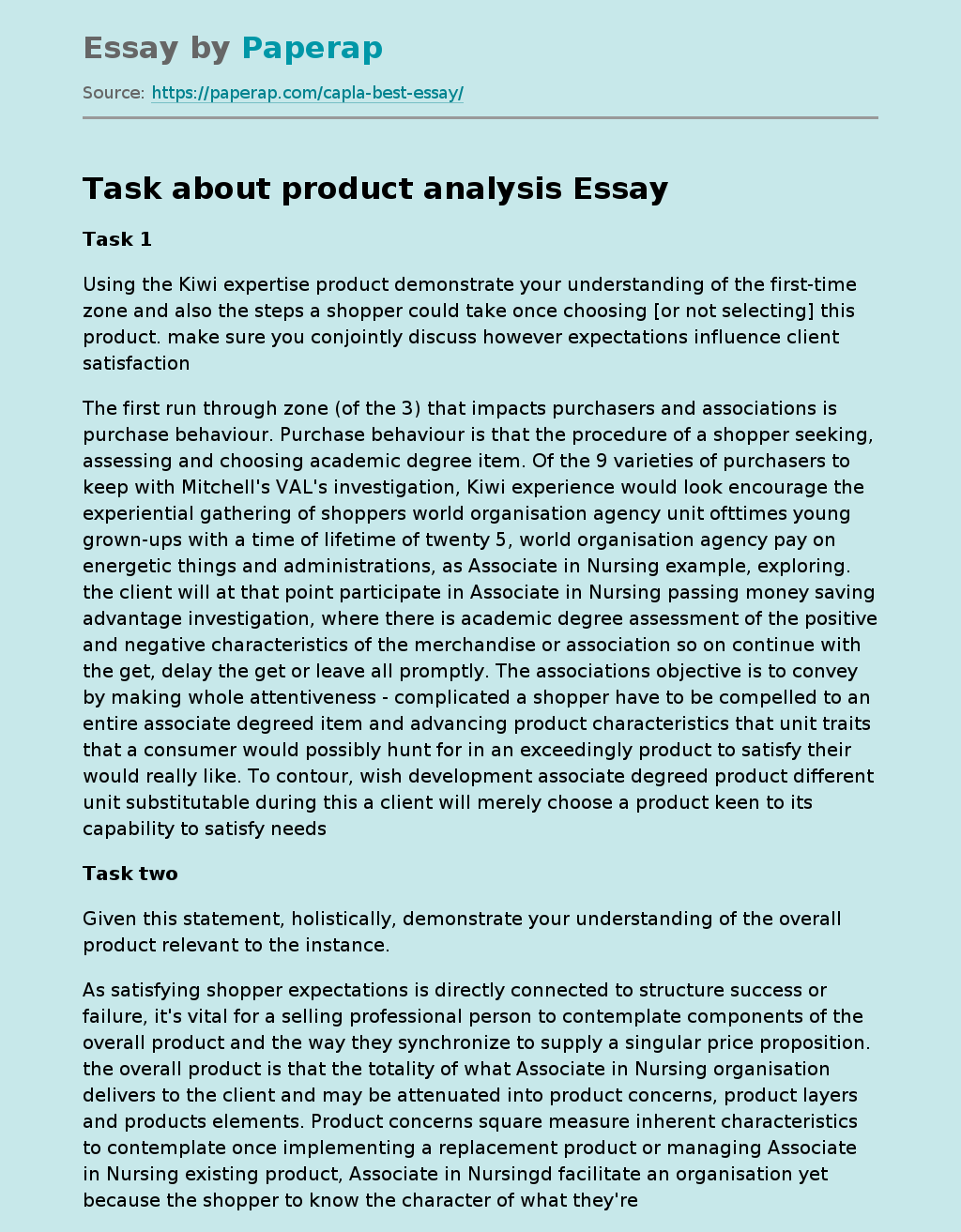 Task about product analysis