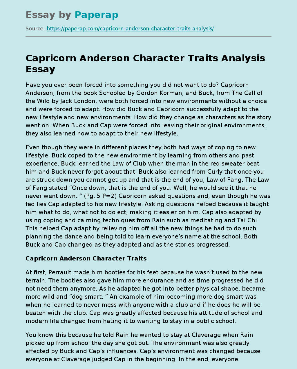 Capricorn Anderson Character Traits Analysis