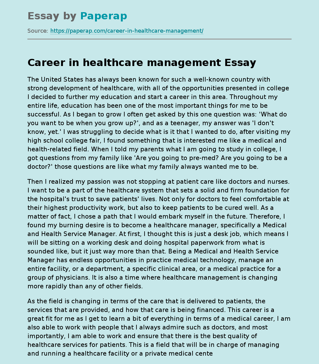 essay on healthcare management
