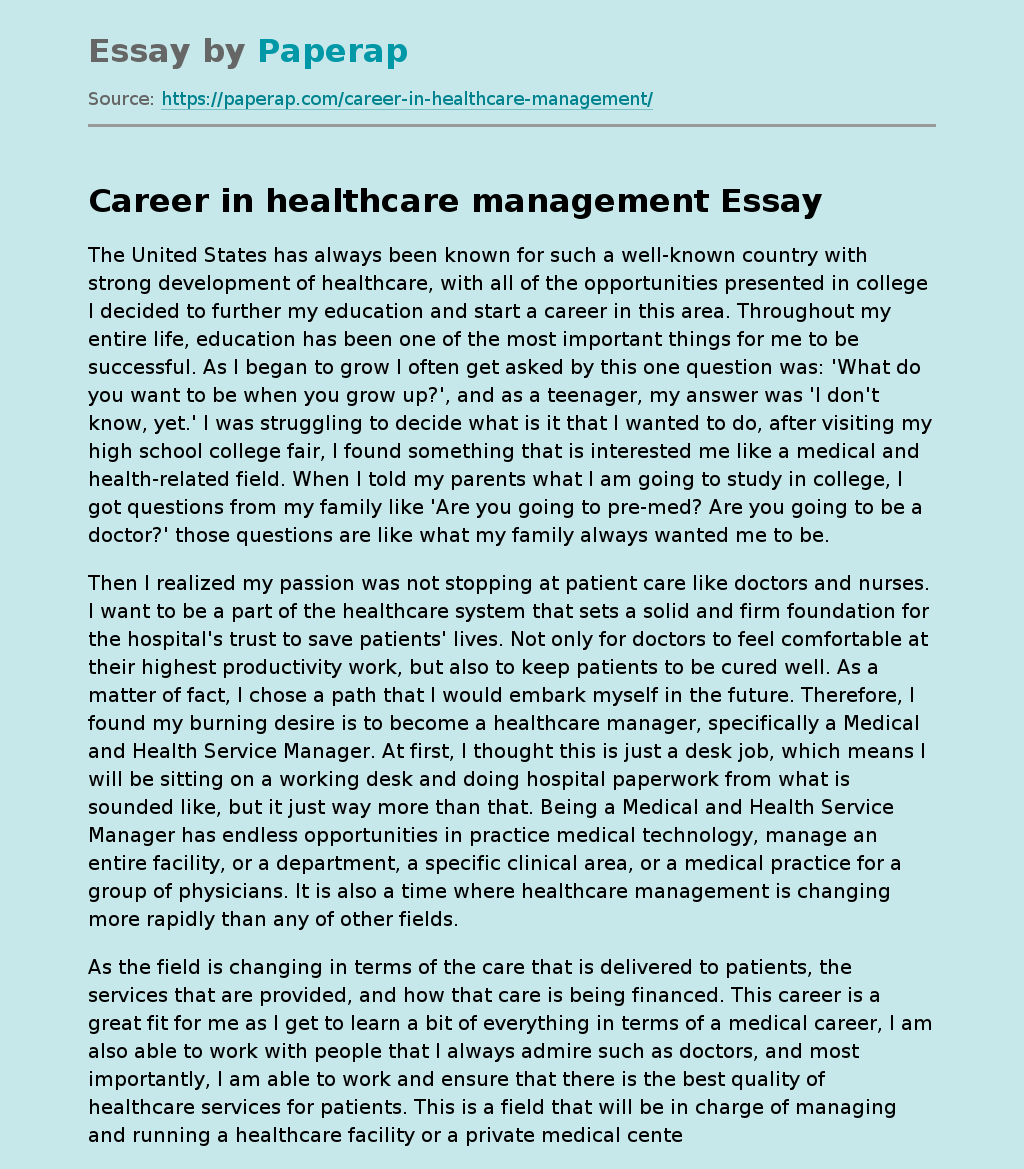 healthcare management essay