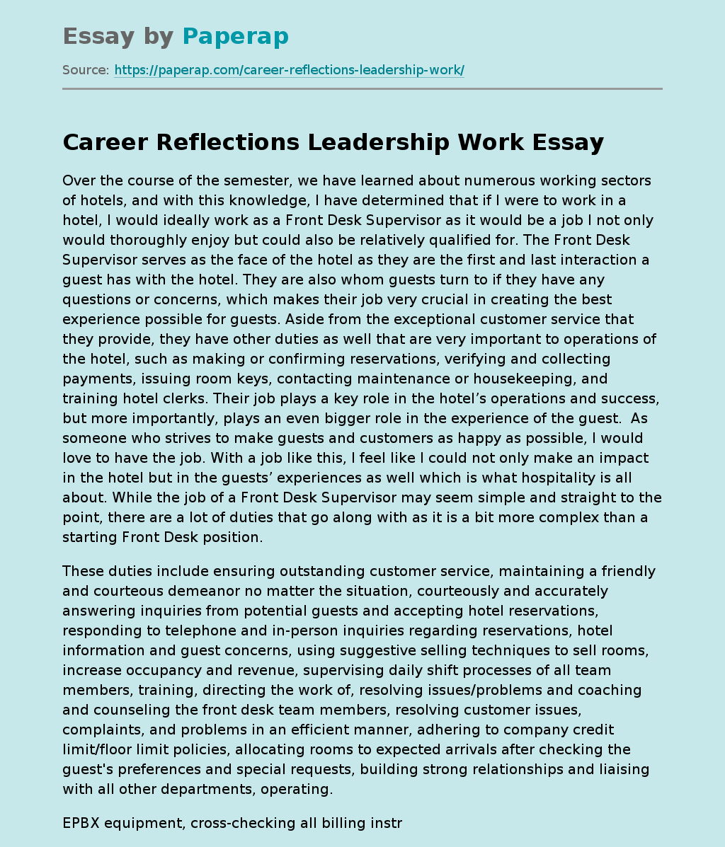 Сareer Reflections Leadership Work