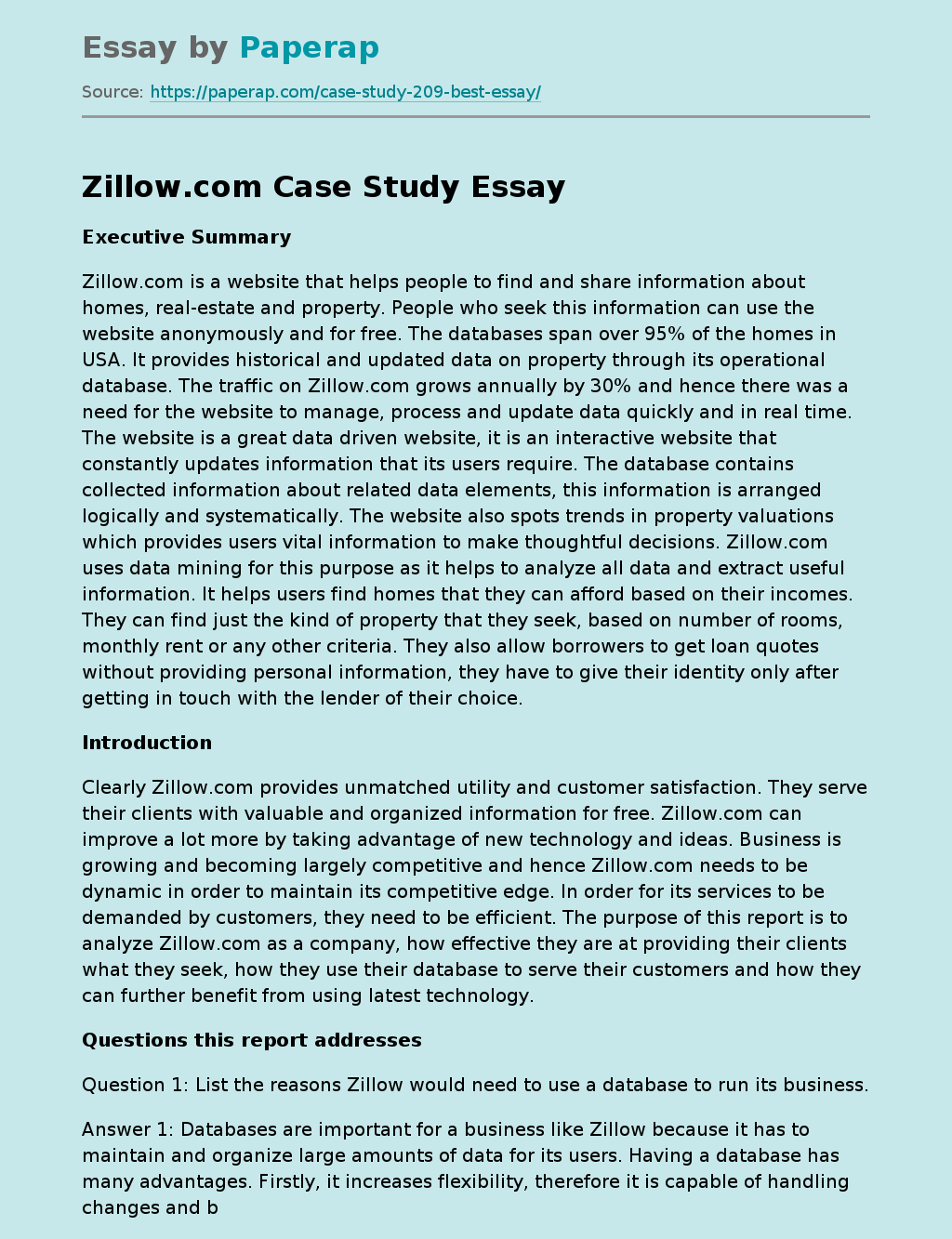 Zillow.com Case Study