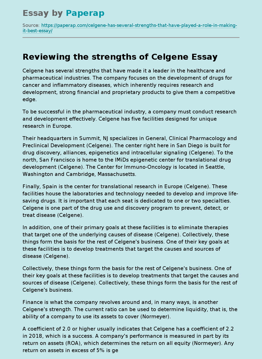 Reviewing the strengths of Celgene