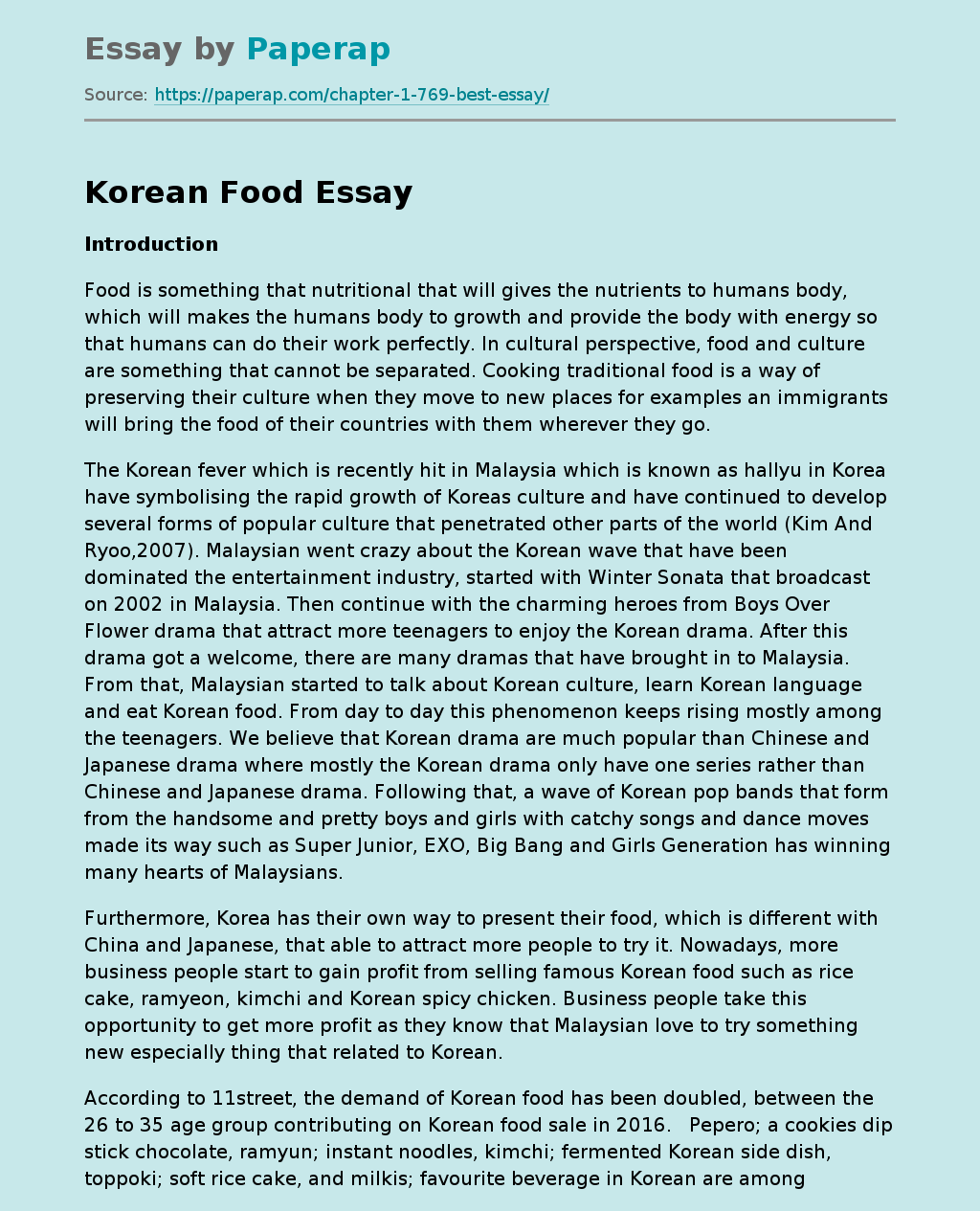 essay on science of food