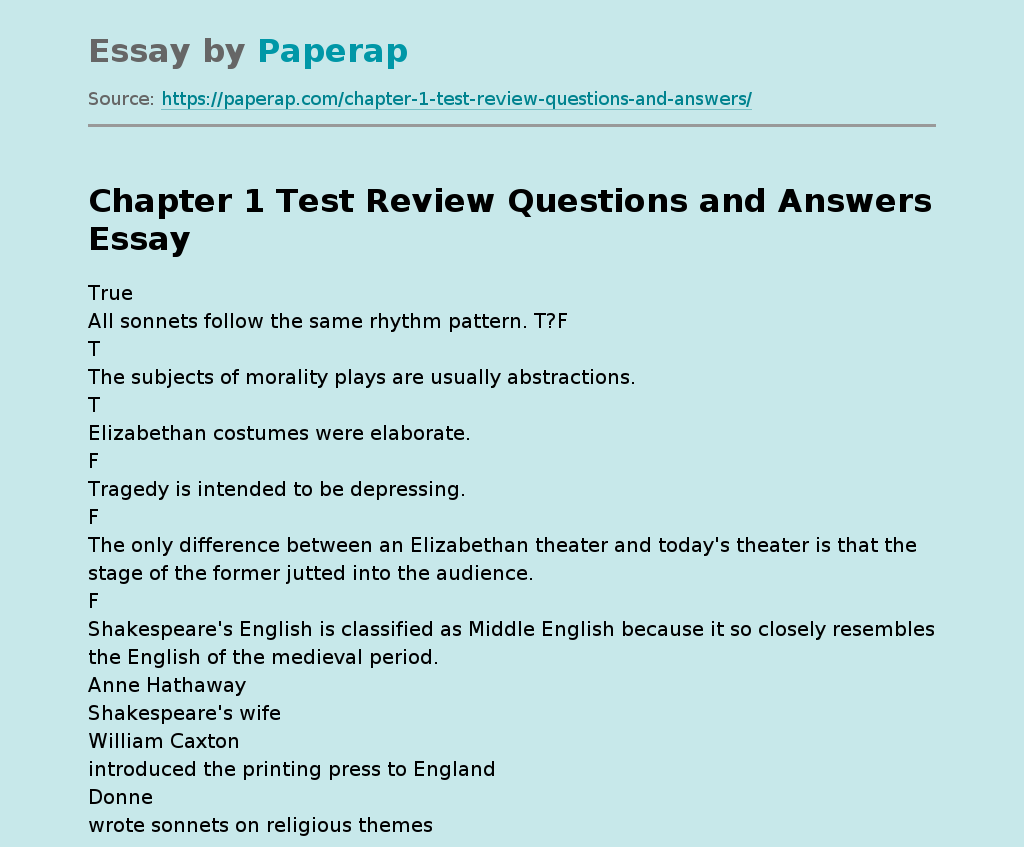 Chapter 1 Test Review Questions and Answers