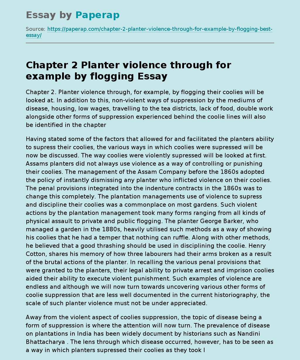 Chapter 2 Planter violence through for example by flogging