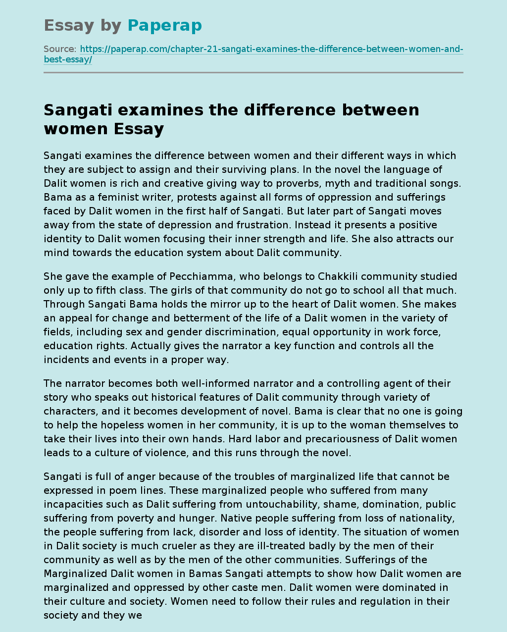 Sangati examines the difference between women