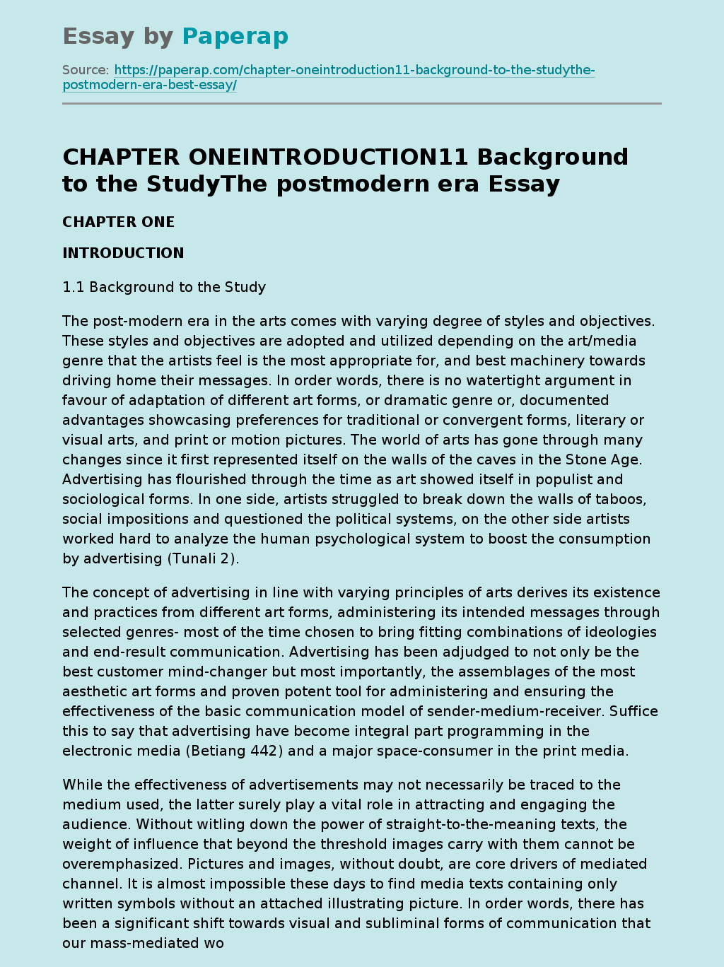 CHAPTER ONEINTRODUCTION11 Background to the StudyThe postmodern era