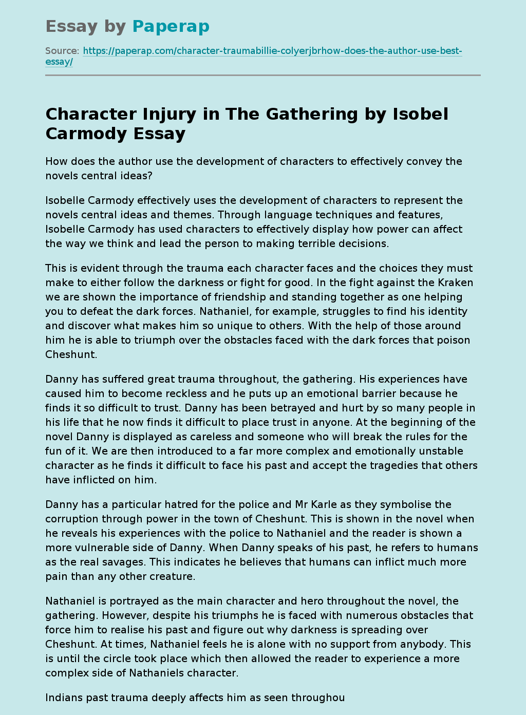 Character Injury in The Gathering by Isobel Carmody