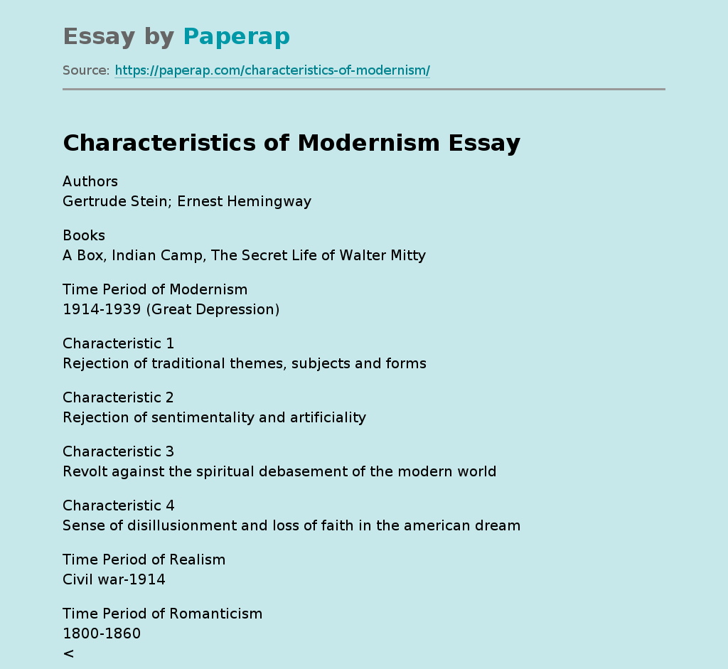 modernism essay example