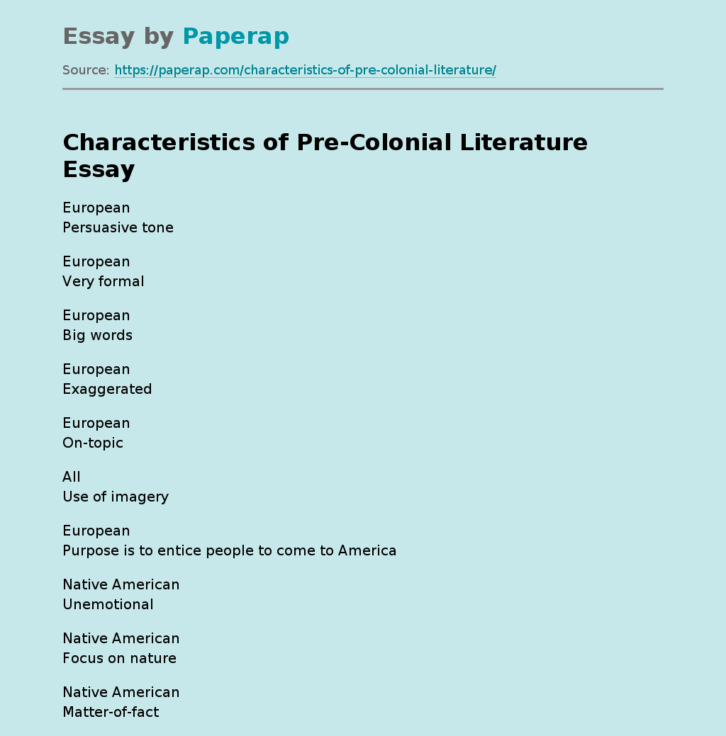 Characteristics of Pre-Colonial Literature