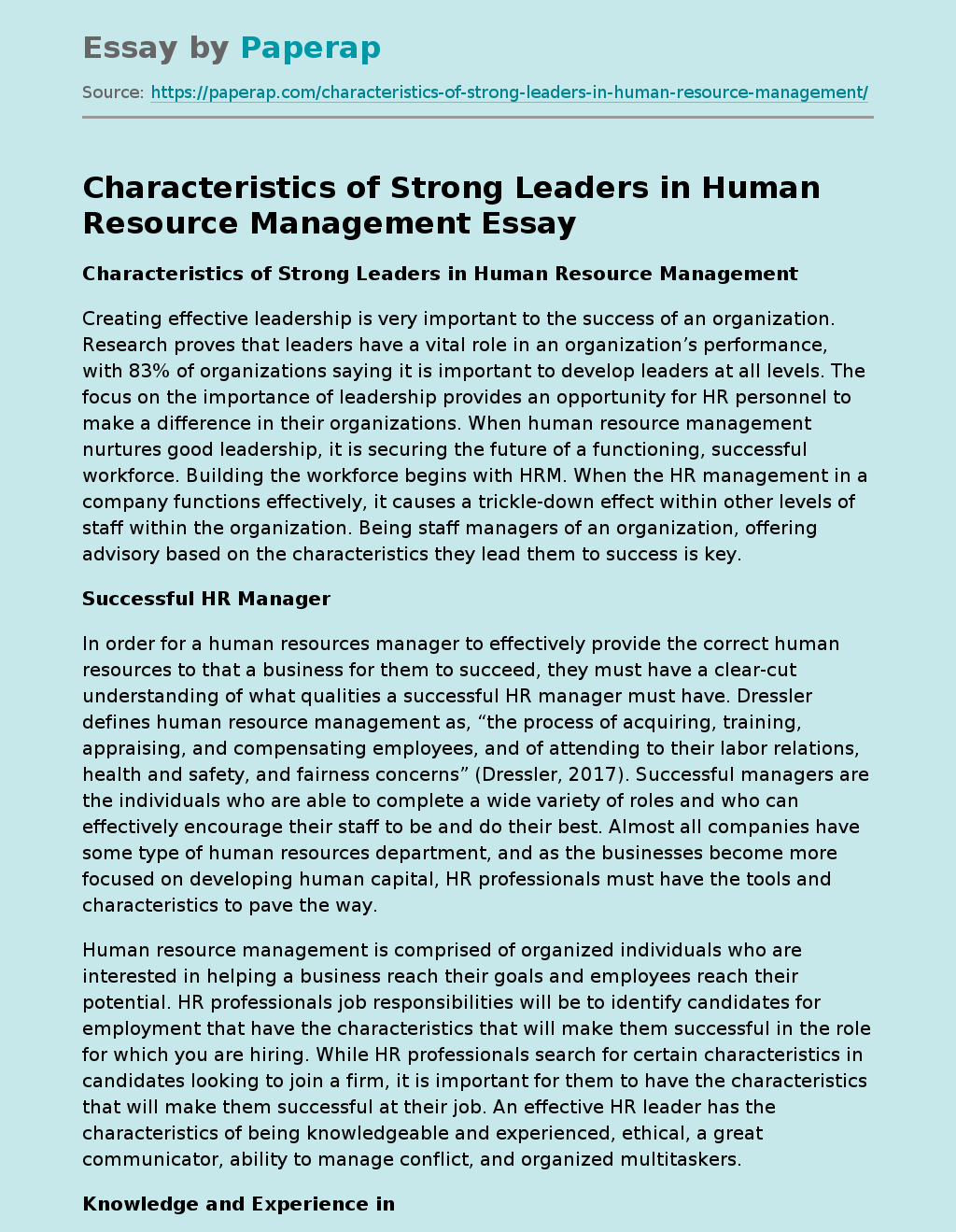Characteristics of Strong Leaders in Human Resource Management