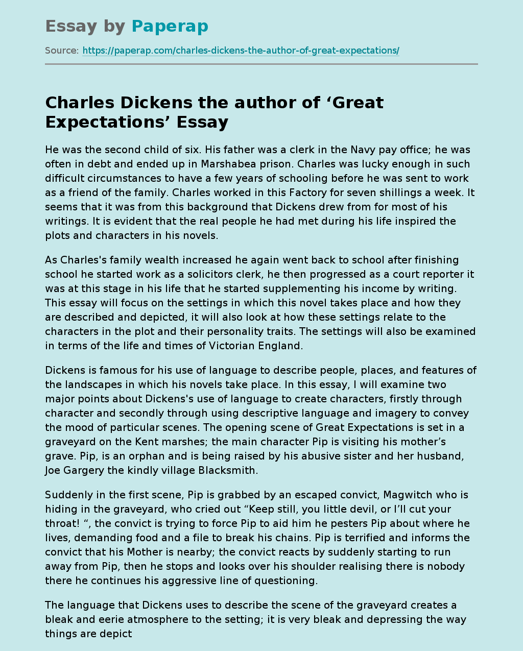 Charles Dickens the author of ‘Great Expectations’