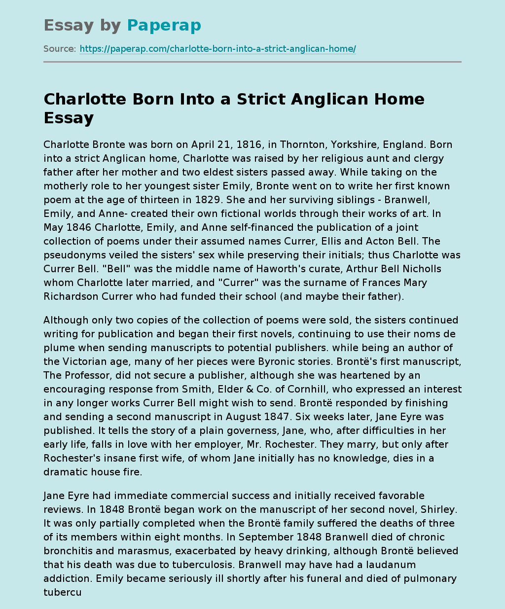 Charlotte Bronte English Poet and Novelist